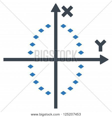 Dotted Ellipse Plot vector toolbar icon. Style is bicolor flat icon symbol, smooth blue colors, white background, rhombus dots.