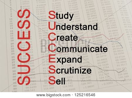 Acronym Success - Study Understand Create Communicate Expand Scrutinize Sell
