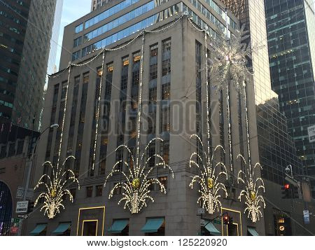 NEW YORK, NY - DEC 20: Tiffany's Fifth Avenue flagship store in Manhattan, New York, as seen on Dec 20, 2015. Tiffany is renowned for its luxury goods and is particularly known for its diamond jewelry.
