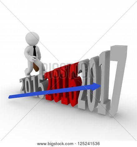 3d render of a business man on upswing stairs to 2017