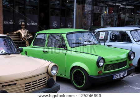 VELIKO TARNOVOm BULGARIA - MARCH 19m 2016: East German Trabant cars in the street of the city during Trabant Fest event