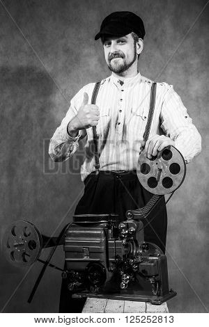 young beard projectionist man going thumb up