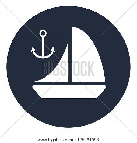 Vector white sailing ship with anchor icon