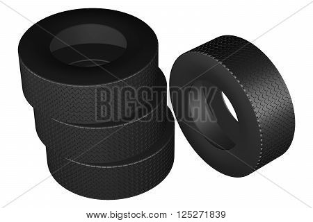 Tires, isolated on white background. 3D rendering.