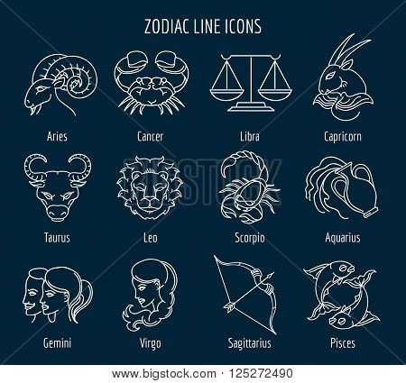 Zodiac line icons. Zodiac signs in thin line style