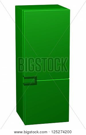 Green refrigerator isolated on white background. 3D rendering.