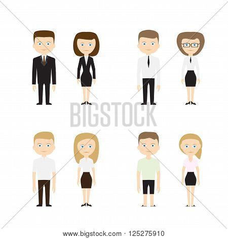 Set of diverse people on white background flat vector