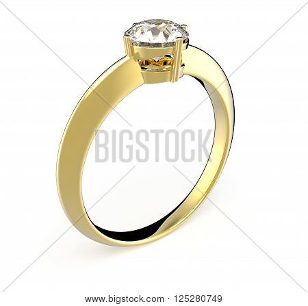 Wedding ring with diamond isolated on white background. Fashion jewelery. 3d digitally rendered illustration