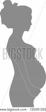 A pregnant woman. Silhouette on white background