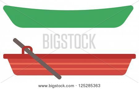 Rowing boat with paddles and canoe.