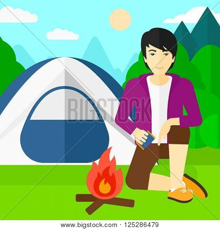 Man kindling fire.