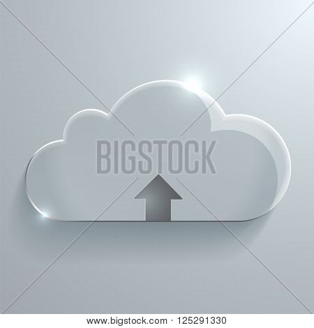 Glossy cloud upload icon. Vector illustration for business, web banner and printed materials.
