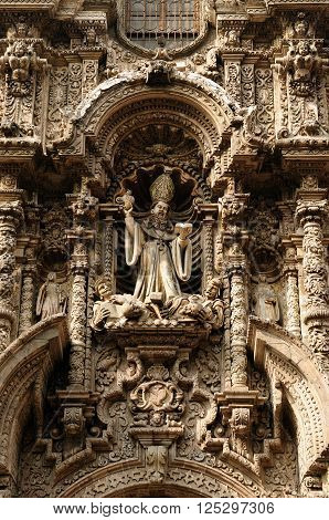 South America, Lima - capital of Peru. Cityscape - Plaza de Armas - main squer in town - architecture detail. The picture presents Iglesia de san Agustin