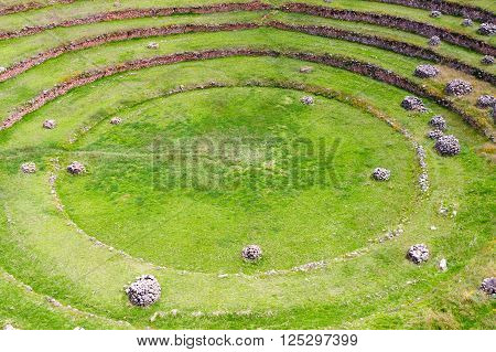 South America - Moray ancient Inca circular terraces. Probable there is the Incas laboratory of agriculture Sacred Valley Cusco Peru