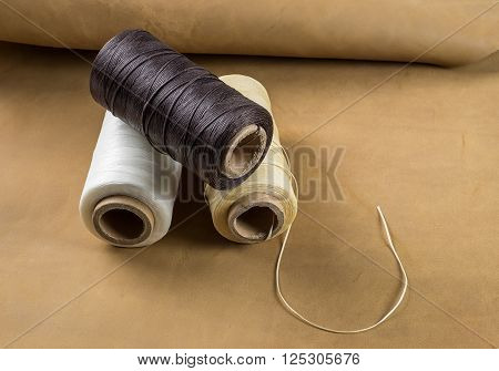 thread for leather crafts three coils on brown eather