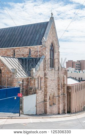 PORT ELIZABETH SOUTH AFRICA - FEBRUARY 27 2016: The historic St Augustines Catholic Cathedral completed in 1866 with the Mac Sherry Hall to its right