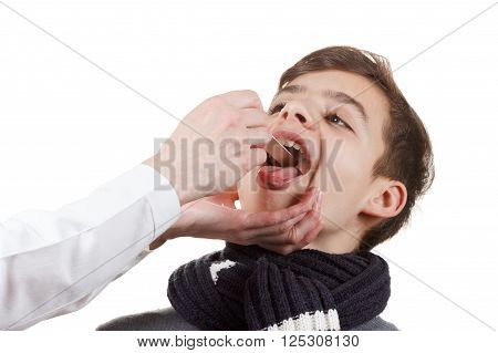 Child with doctor. Boy and pediatrician medical exam pharynx and tonsils