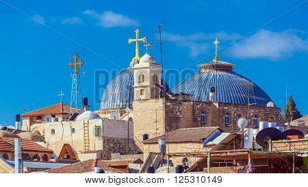 Roofs Of Old City With Holy Sepulcher Chirch Dome, Jerusalem