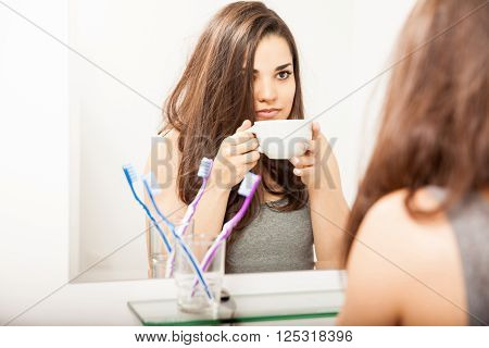 Hungover Girl Drinking Some Coffee