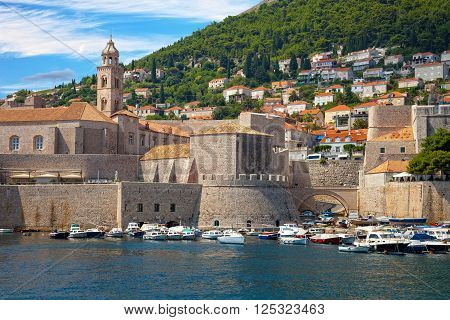 Old city port during sunny summer day in Dubrovnik Croatia.
