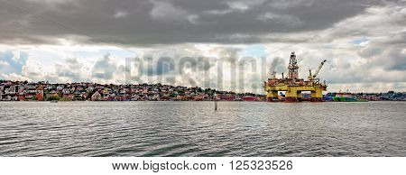 Oil Rig in port of Sandnes a cloudy day Norway.