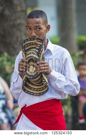 CARTAGENA COLOMBIA - FEB 04 : Street performer in Cartagena Colombia on February 04 2016. The historic port city Cartagena is UNESCO World Heritage Site since 1984.