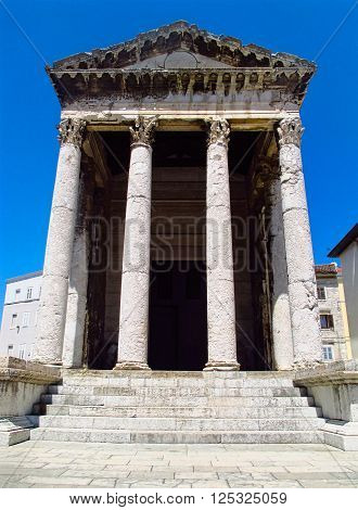 Ancient Roman Pantheon in Pula. Istria region in Croatia