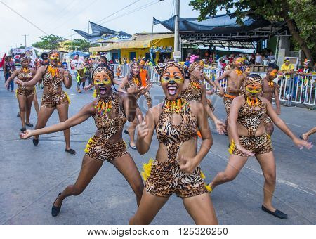 BARRANQUILLA COLOMBIA - FEB 07 : Participants in the Barranquilla Carnival in Barranquilla Colombia on February 07 2016. Barranquilla Carnival is one of the biggest carnival in the world