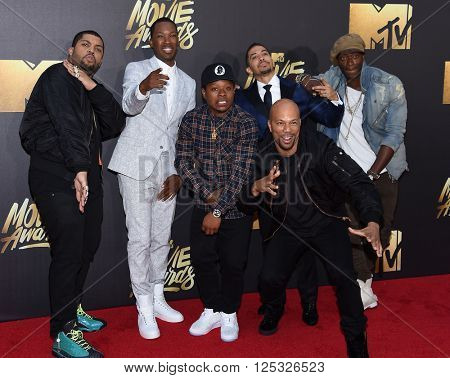 LOS ANGELES - APR 09:  Common, O'Shea Jackson Jr., Corey Hawkins, Jason Mitchell, Neil  arrives to the Mtv Movie Awards 2016  on April 09, 2016 in Hollywood, CA.                
