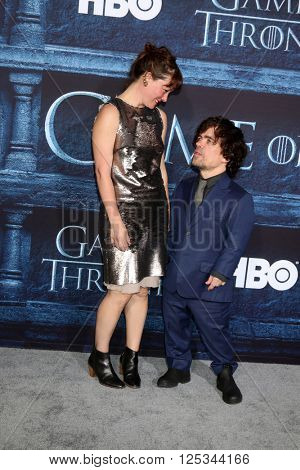 LOS ANGELES - APR 10:  Erica Schmidt, Peter Dinklage at the Game of Thrones Season 6 Premiere Screening at the TCL Chinese Theater IMAX on April 10, 2016 in Los Angeles, CA