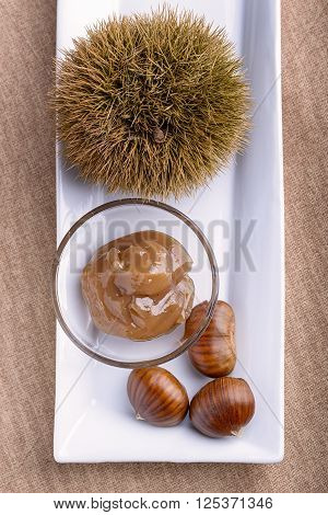 chestnut jam, chestnut and curly on white dish