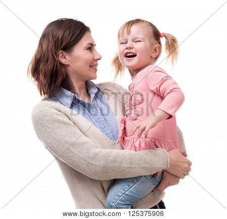 mother with little daughter in her arms hugging