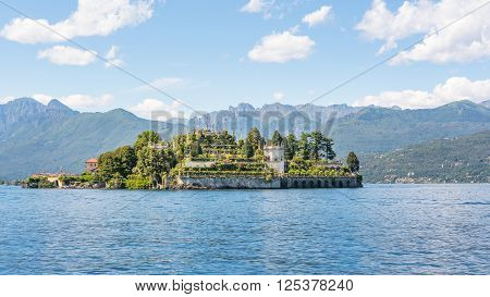 Pictured Isolabella island with its beautiful gardens and its wonderful baroque statues Lake Maggiore Stresa Italy.