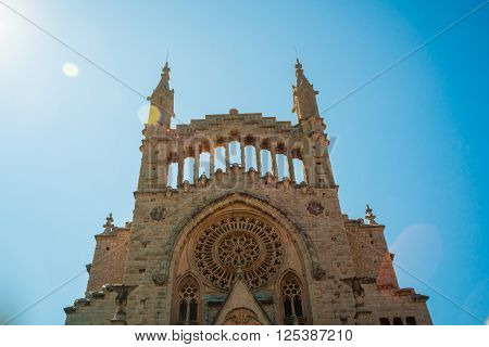 The church of Sant Bartomeu, Saint Bartholomew, in Soller, Majorca, Spain. Beautiful gothic cathedral in Spain.