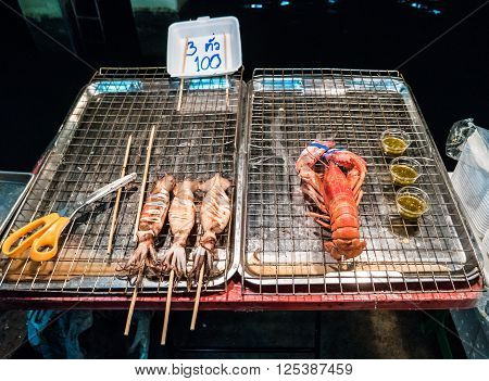 Fresh seafood at fish market near Bangkok, in Thailand