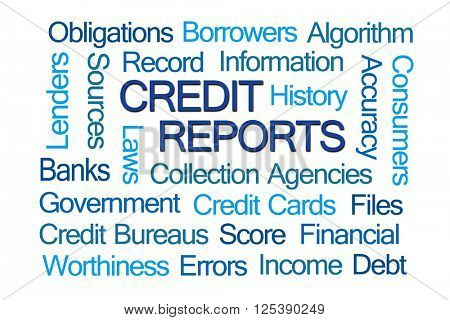 Credit Reports Word Cloud on White Background