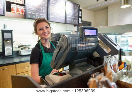 SAINT PETERSBURG, RUSSIA - MARCH 12, 2016: interior of Starbucks Cafe. Starbucks Corporation is an American global coffee company and coffeehouse chain based in Seattle, Washington
