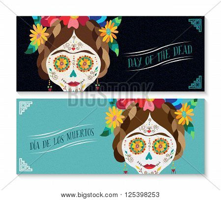 Dia De Los Muertos Banner Set With Happy Skull