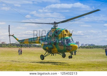 Minsk, Belarus-June 21, 2014: MI-2 Helicopter on Air During Aviation Sport Event Dedicated to the 80th Anniversary of DOSAAF Foundation in Minsk on June 21, 2014 in Minsk, Republic of Belarus