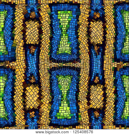 Geometrical background with bright mosaic drawing. Seamless patterns. Vector illustration.