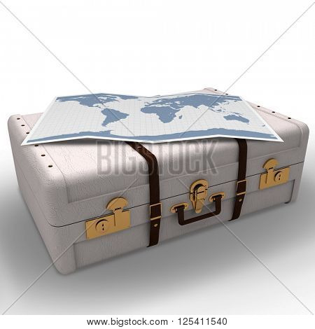 World map against suitcase