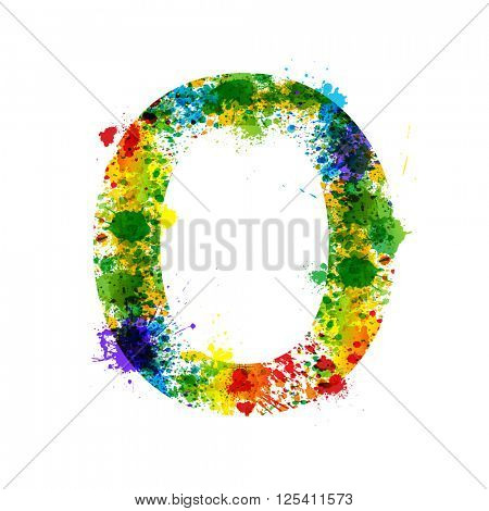 Color Paint Splashes. Gradient Vector Font. Watercolor Designer Decoration Alphabet. Colar ink Symbols Isolated ob a White Background. Letter O