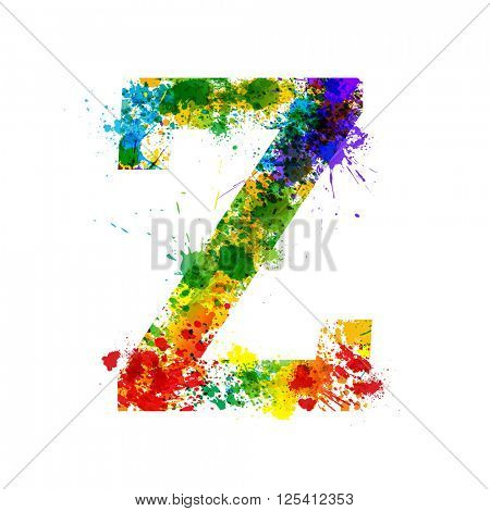 Color Paint Splashes. Gradient Vector Font. Watercolor Designer Decoration Alphabet. Colar ink Symbols Isolated ob a White Background. Letter Z