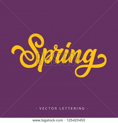 Bright yellow calligraphic Spring inscription on purple background