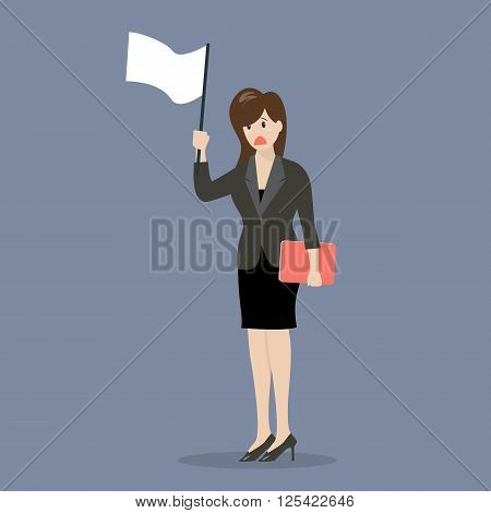 Business woman holds white flag of surrender. Business concept