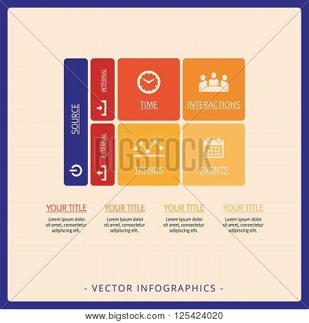 Multicolored editable TITE matrix diagram template with icons and sample text