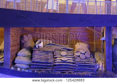 ISTANBUL, TURKEY - MARCH 15, 2016: Recreation of a lagan in Bodrum Castle Museum Turkey