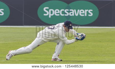 CHELMSFORD, ENGLAND - APRIL 11 2016: Gareth Roderick of Gloucestershire during the Specsavers County Championship match between Essex and Gloucestershire at the County Ground in Chelmsford, England. 