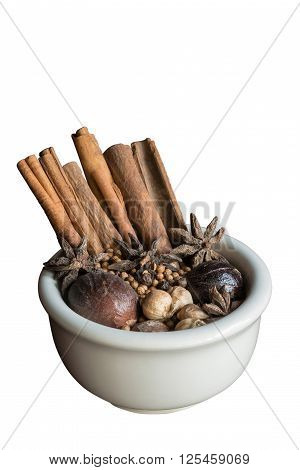 Aromatherapy spa herbs elements and ingredients. Isolated on white with clipping path.