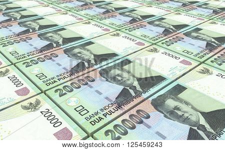 Indonesian rupiah bills stacks background. 3D illustration.